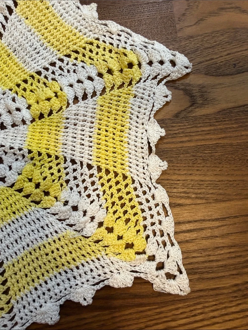 Source Unknown Yellow and White Crochet Star Doily
